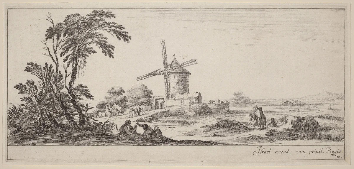 Landscape with Windmill by Stefano della Bella, print, 1647