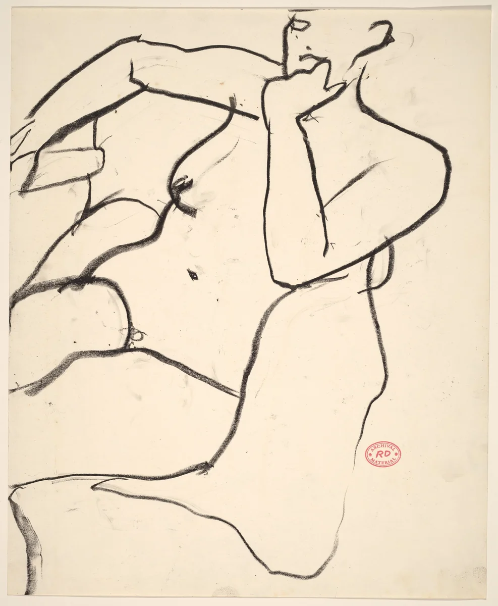 Untitled [seated female nude with left arm on chair back] by Richard Diebenkorn, drawing, 1955-1967