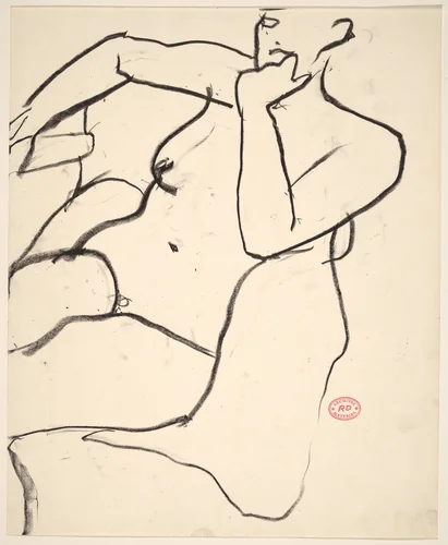 Untitled [seated female nude with left arm on chair back] by Richard Diebenkorn, drawing, 1955-1967