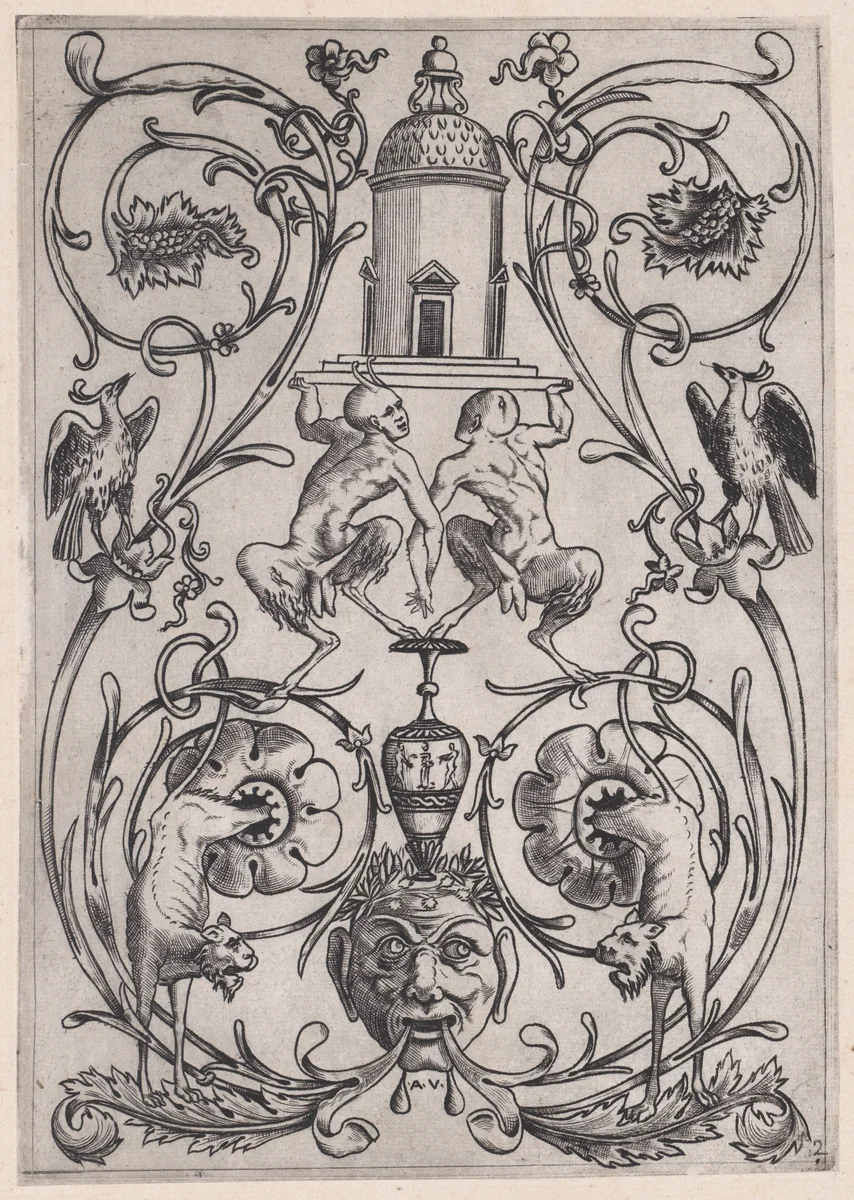 Ornamental Panel by Agostino Veneziano, print, 1514-1536