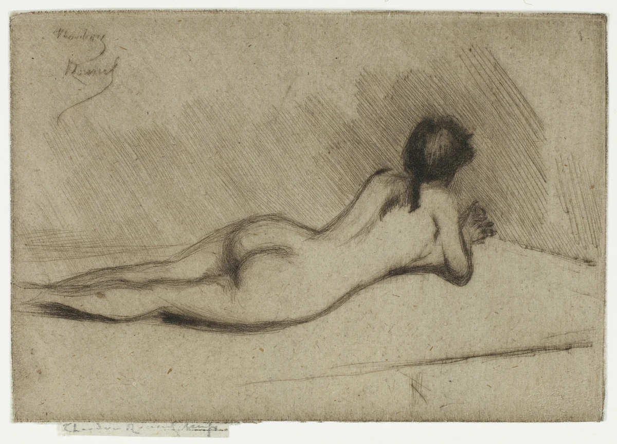 Study from the Nude of a Girl Lying Down by Theodore Roussel, print, 1890
