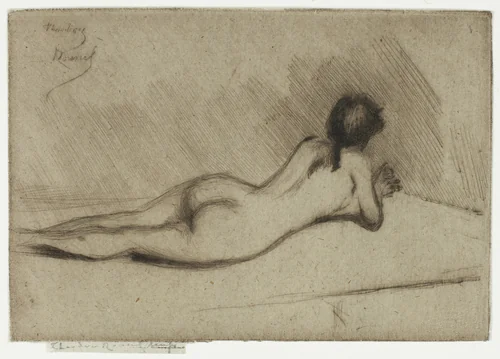 Study from the Nude of a Girl Lying Down by Theodore Roussel, print, 1890