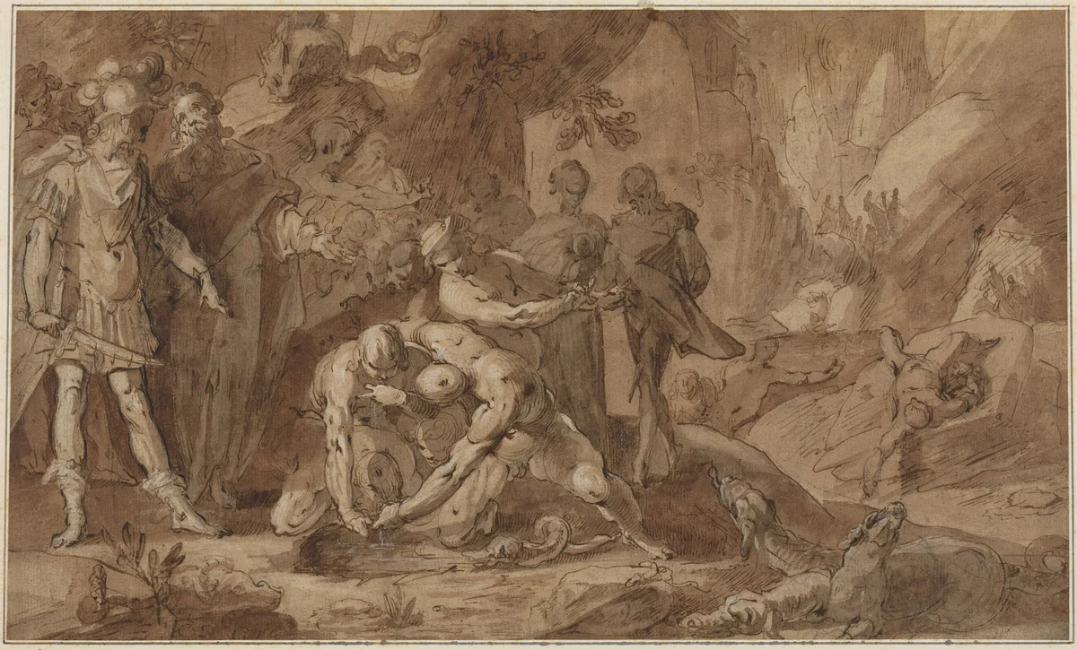 Odysseus and Teiresias by Gerrit Pietersz. Sweelinck, drawing, 1566-1645