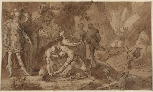 Odysseus and Teiresias by Gerrit Pietersz. Sweelinck, drawing, 1566-1645