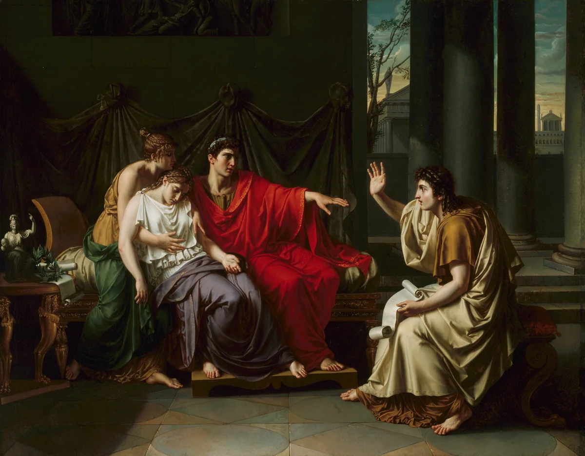 Virgil Reading the "Aeneid" to Augustus, Octavia, and Livia by Jean Baptiste Joseph Wicar, painting, 1790