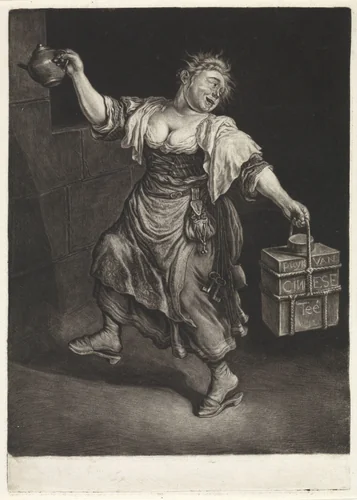 De Theeverkoopster, ca. 1695-1697 by Cornelis Dusart, print, 1695-1704