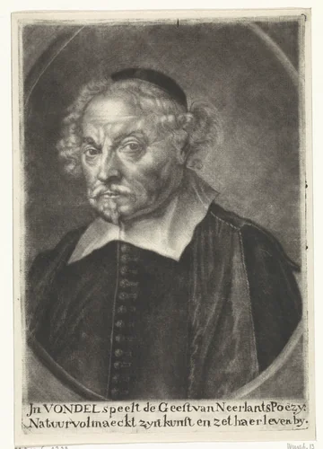 Portret van Joost van den Vondel by Johannes de Groot, print, 1722-1745