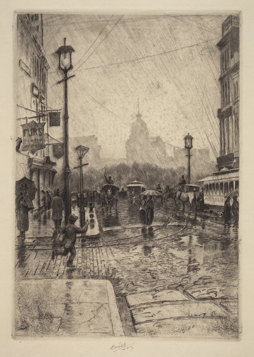 Rainy Day, Broadway by Charles Frederick William Mielatz, print, 1890