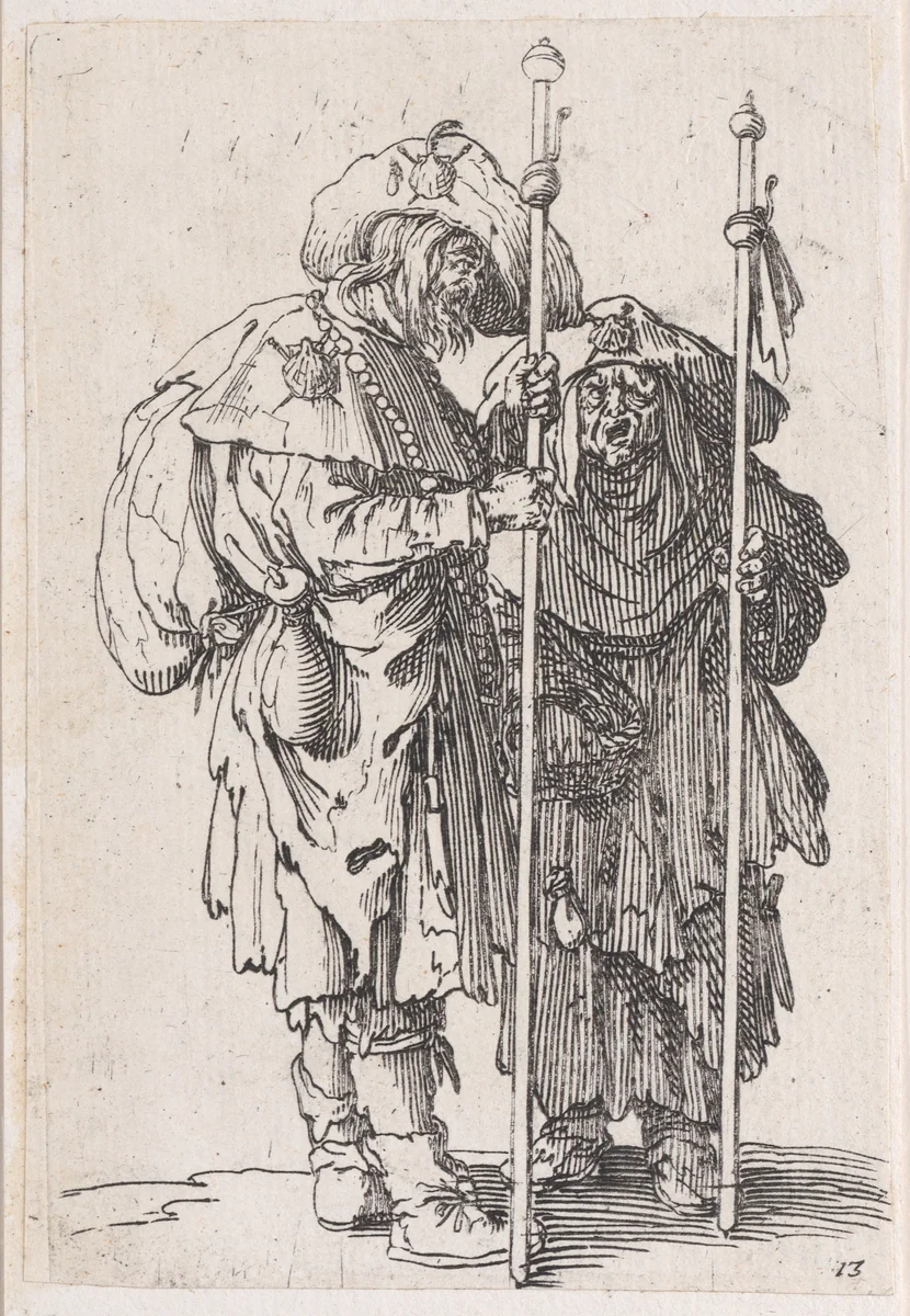 Reverse Copy of Les Deux Pélerins (The Two Pilgrims), from Les Gueux suite appelée aussi Les Mendiants, Les Baroni, ou Les Barons (The Beggars, also called the Barons) by anonymous, print, 1625-1700
