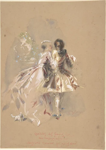 Young Couple Seen From Behind by Hippolyte-Omer Ballue, drawing, 1835-1867