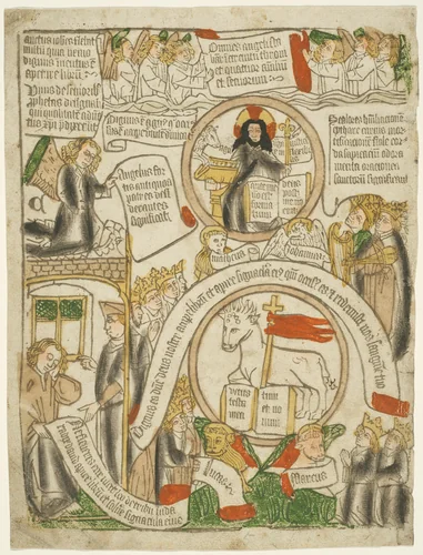 The Lamb Receiving the Sealed Book, folio C from The Apocalypse by Artist Unknown, print, 1460-1470