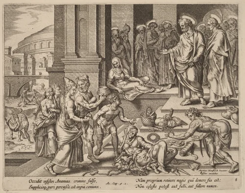 The Deaths of Ananias and Sapphira by Philip Galle, print, 1537-1612