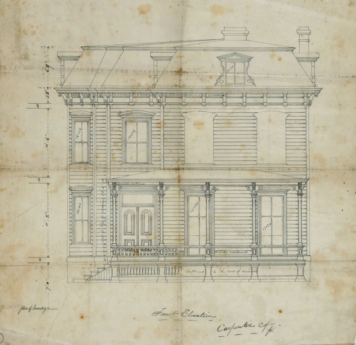 Charles R. Larrabee House, Chicago, Illinois, Front Elevation by Edward Burling, drawing, 1863-1864