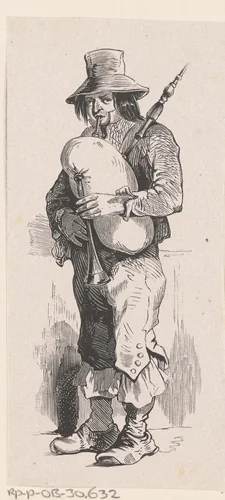 Staande man spelend op een doedelzak by Isaac Weissenbruch, print, 1836-1912