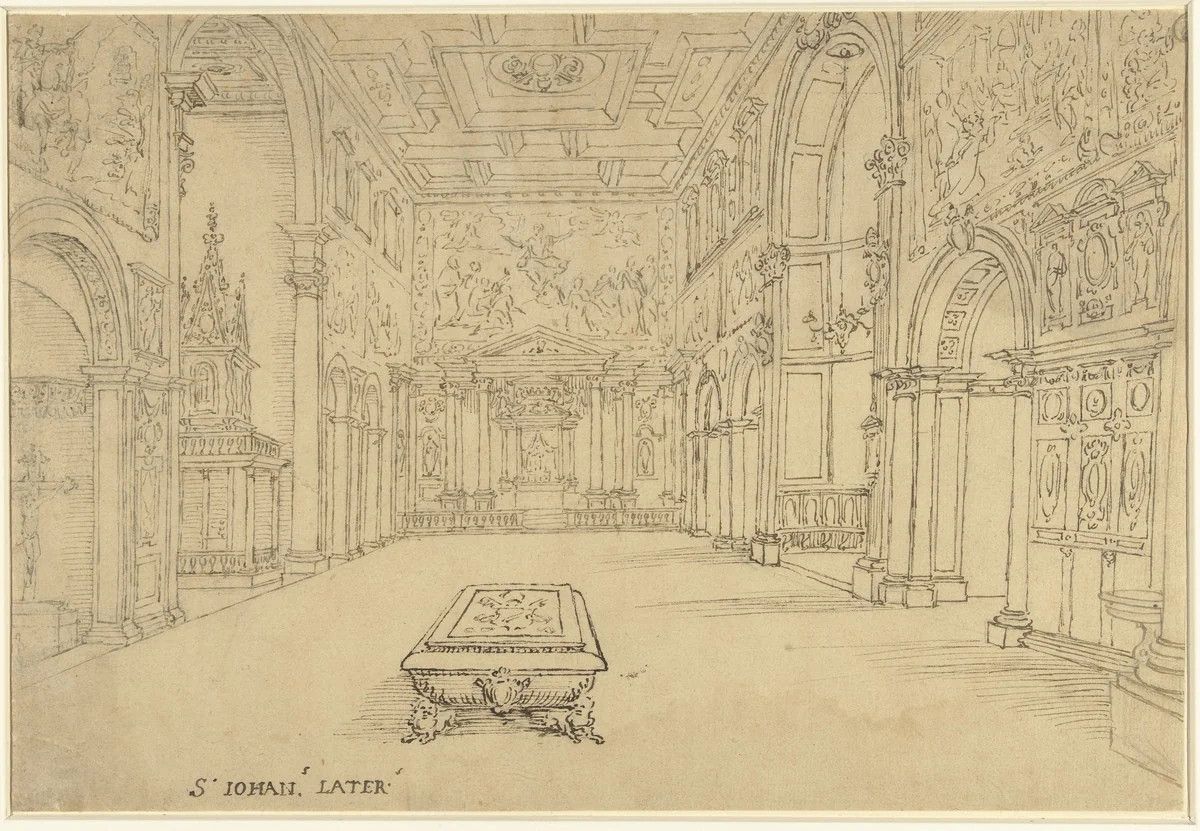 Interieur van de Sint-Jan in Lateranen te Rome by anonymous, drawing, 1675-1725