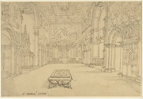 Interieur van de Sint-Jan in Lateranen te Rome by anonymous, drawing, 1675-1725