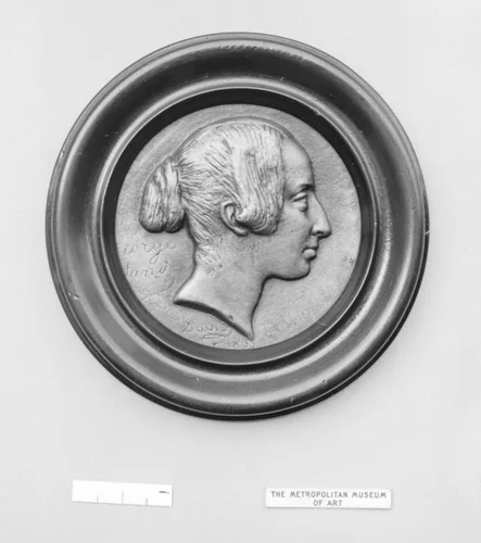 George Sand (Armandine Lucile Aurore Dupin, Baroness Dudevant), French novelist (1804–1876) by Pierre-Jean David d'Angers, metalwork, 1830