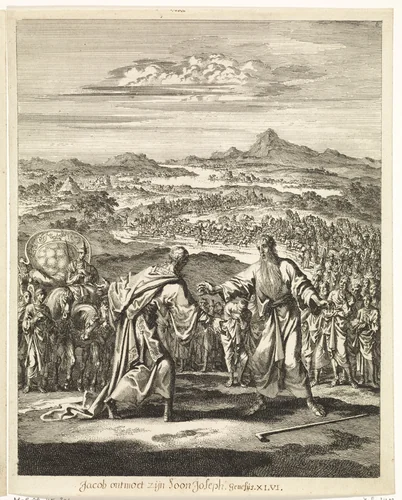 Ontmoeting van Jakob en Jozef by Jan Luyken, print, 1708