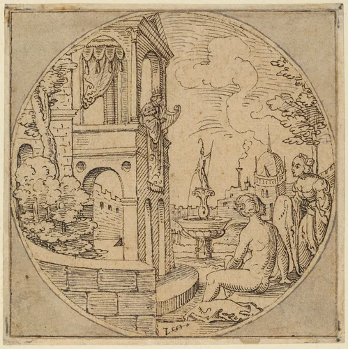 David and Bathsheba by Virgil Solis, drawing, 1540-1550
