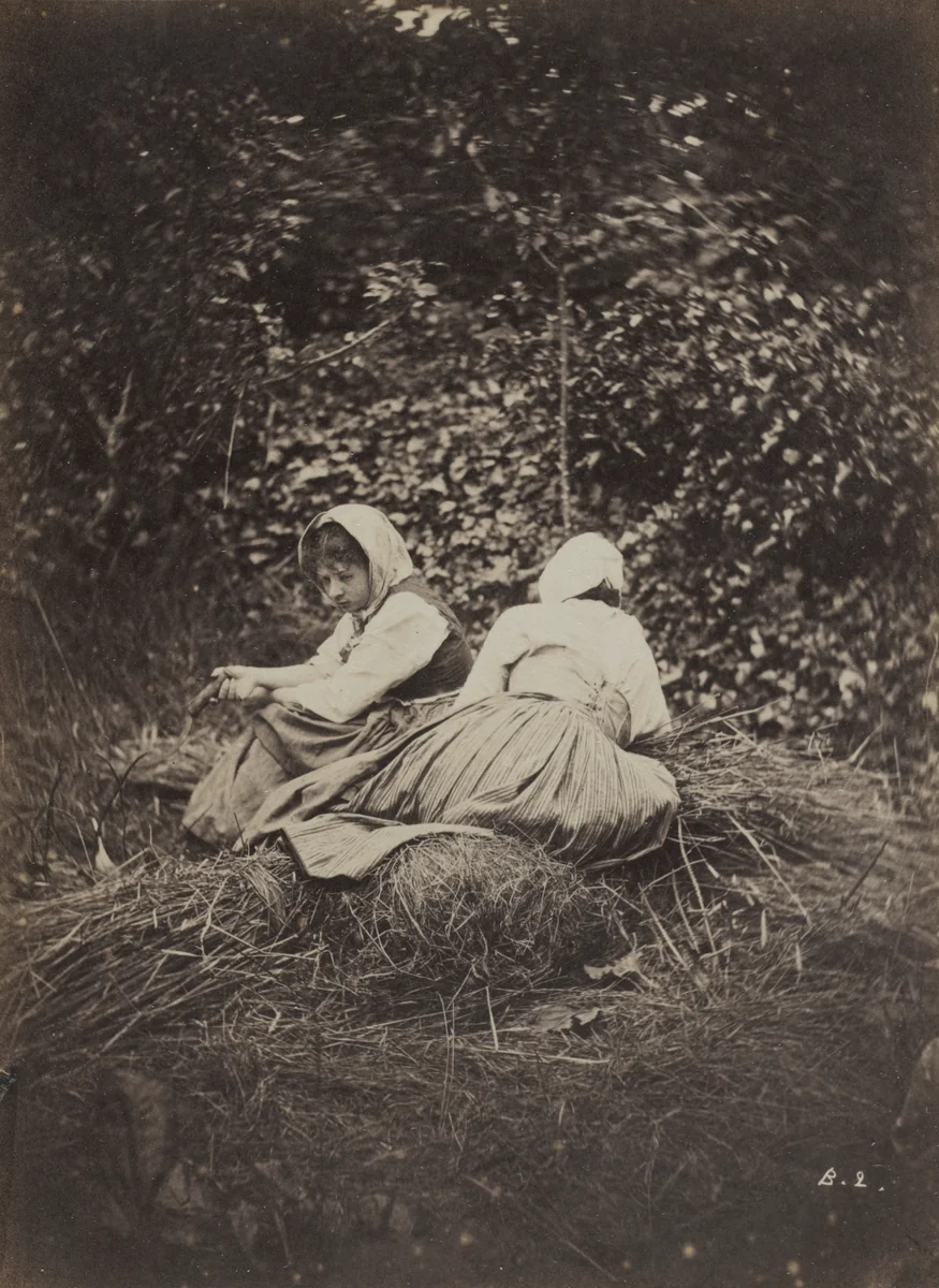 Two Peasant Girls Seated by Auguste Giraudon, photograph, 1870-1879