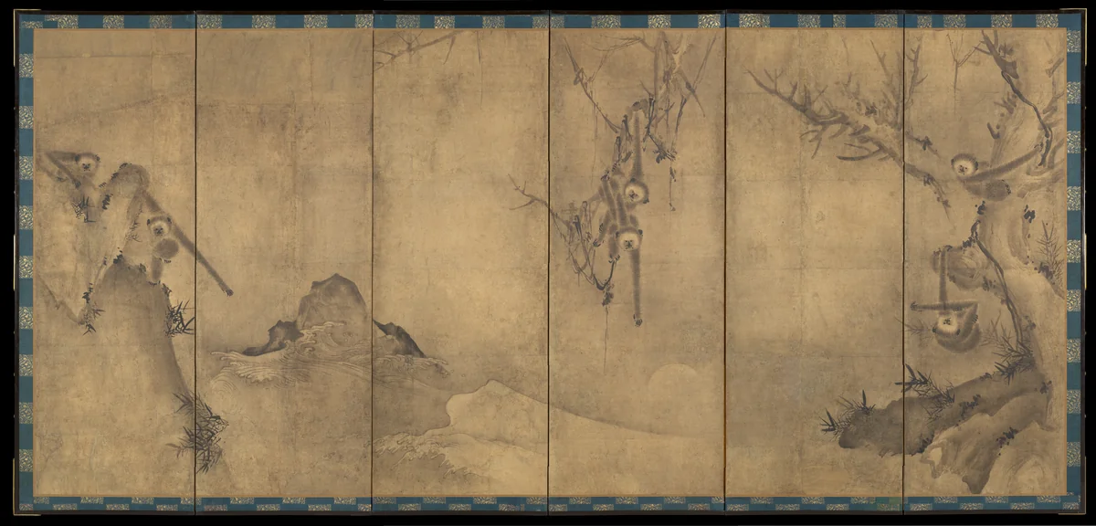 Gibbons in a Landscape by Sesson Shūkei (雪村周継), painting, 1560-1580