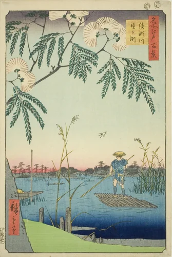 Ayase River and Kanegafuchi (Ayasegawa Kanegafuchi), from the series "One Hundred Famous Views of Edo (Meisho Edo hyakkei)" by Utagawa Hiroshige (歌川広重), print, 1857