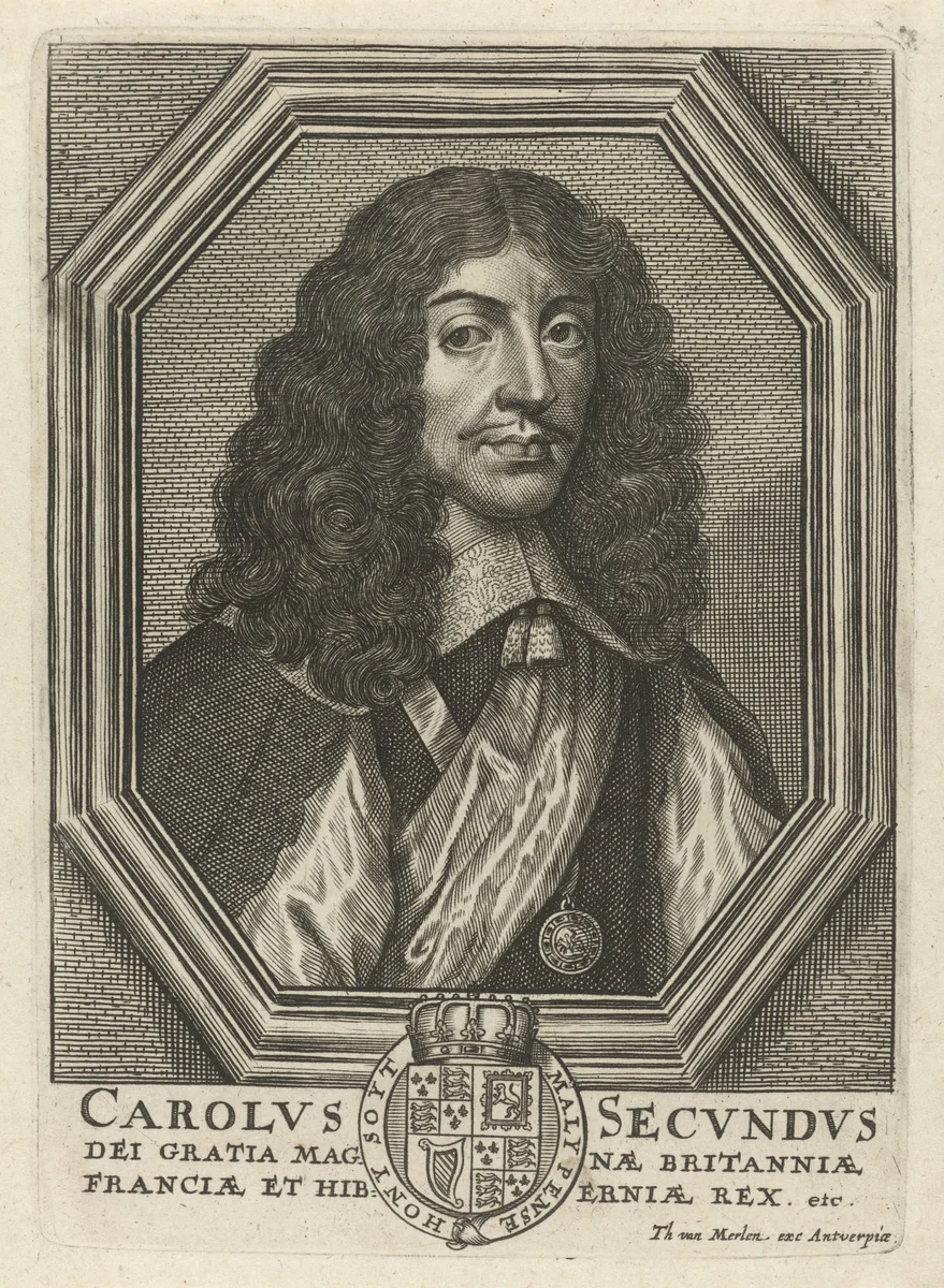 Portret van Karel II, koning van Engeland by Theodor van Merlen, print, 1619-1672