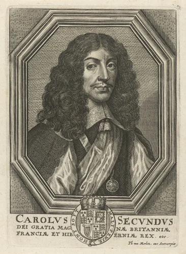 Portret van Karel II, koning van Engeland by Theodor van Merlen, print, 1619-1672