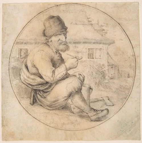 Seated Old Man Holding a Pipe by Anton Crussens, drawing, 1640-1660