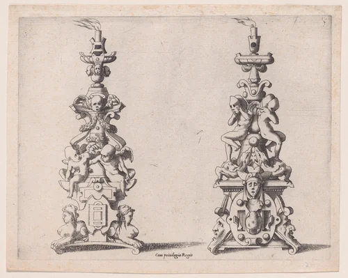 Two Candlesticks by René Boyvin, print, 1525-1600