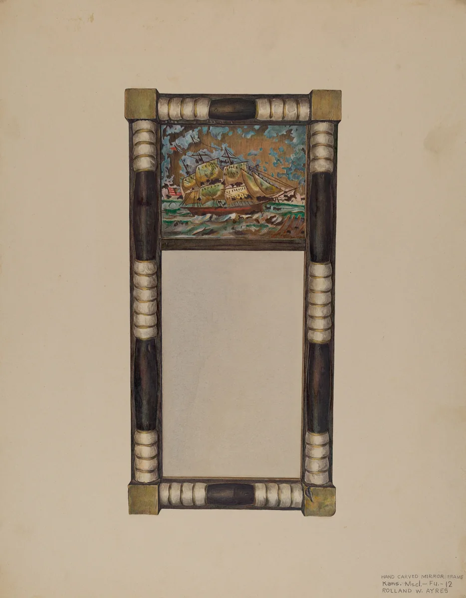 Hand Carved Mirror Frame by Rolland Ayres, index of american design, 1939