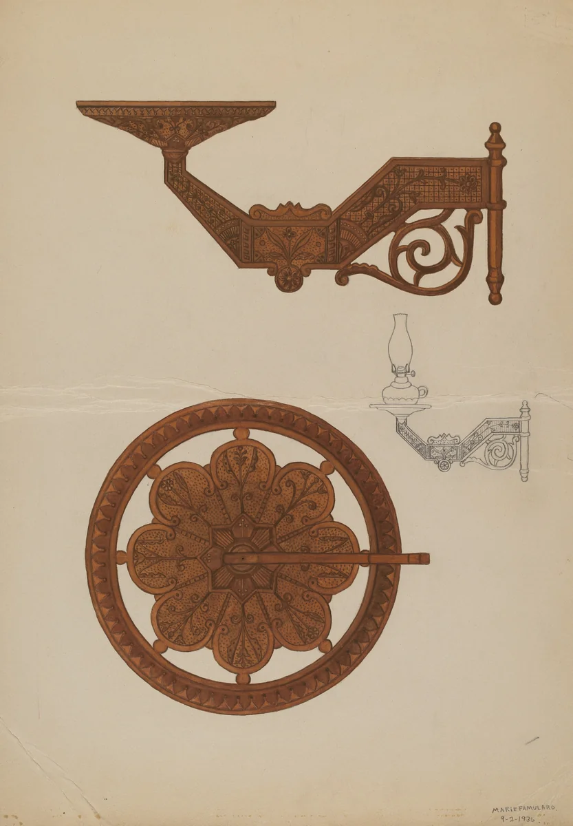 Lamp Bracket by Marie Famularo, index of american design, 1936