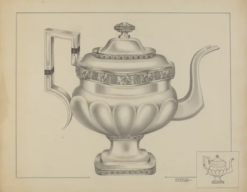 Silver Teapot by Michael Fenga, index of american design, 1936