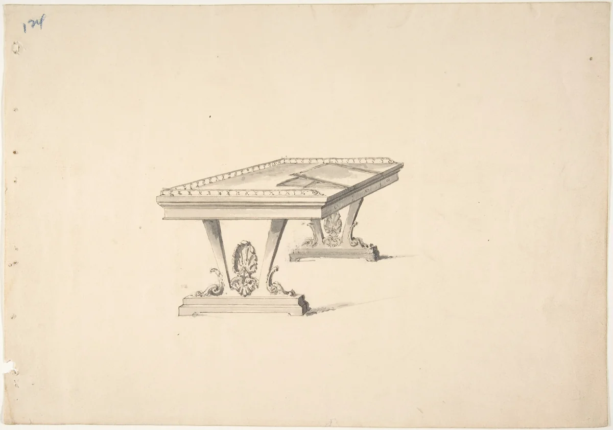 Design for a Work Table with a Railing by anonymous, drawing, 1800-1850