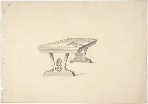 Design for a Work Table with a Railing by anonymous, drawing, 1800-1850