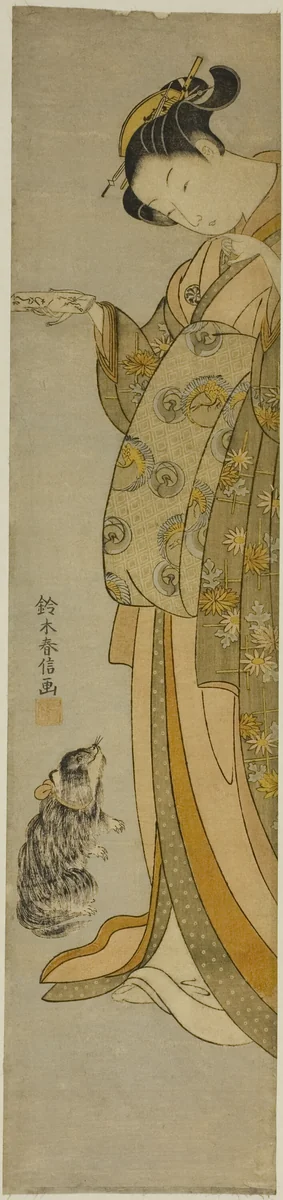 Courtesan with her Pet by Suzuki Harunobu (鈴木春信), print, 1764-1770