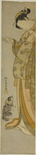 Courtesan with her Pet by Suzuki Harunobu (鈴木春信), print, 1764-1770