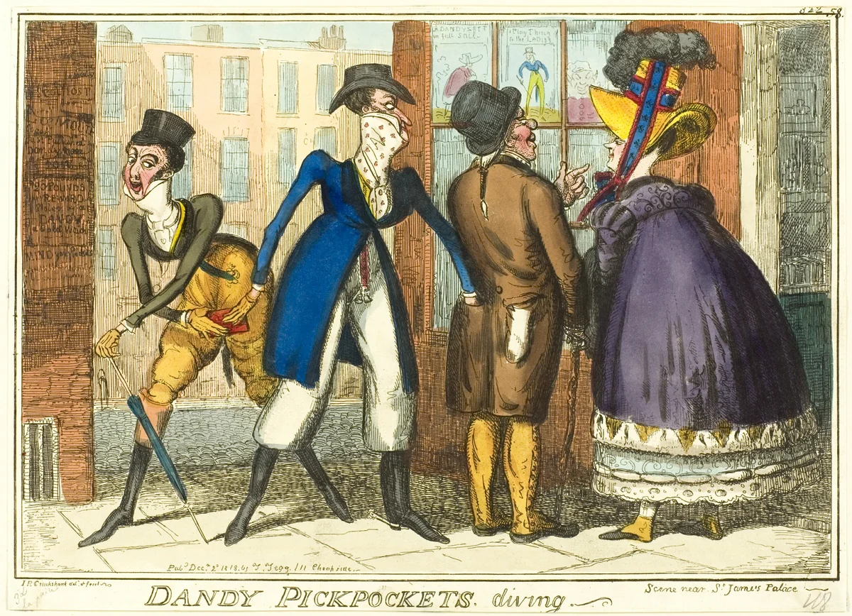 Dandy Pickpockets Diving by Isaac Robert Cruikshank, print, 1818