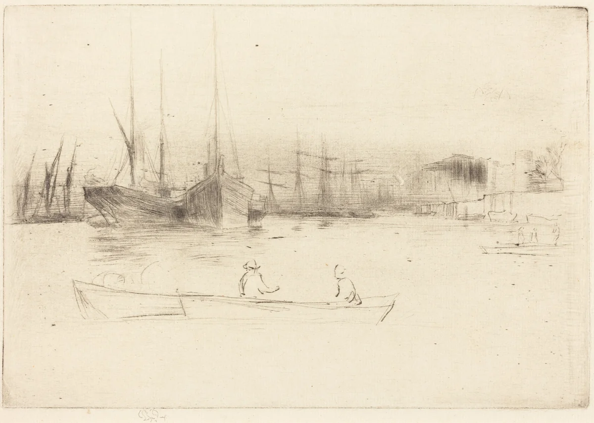 Steamboats off the Tower by James McNeill Whistler, print, 1875