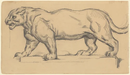 Jaguar by Paul Cezanne; Antoine-Louis Barye, drawing, 1839-1906