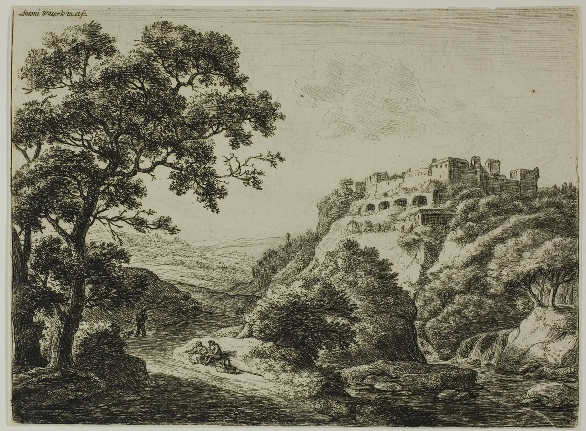 Travellers on the Highway by Anthonie Waterloo, print, 1630-1690