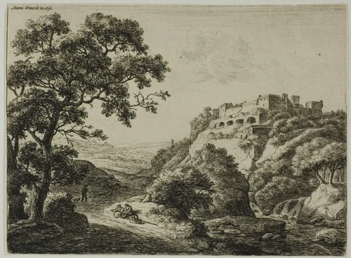 Travellers on the Highway by Anthonie Waterloo, print, 1630-1690