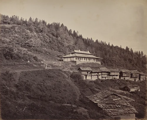 The Upper Himmalayahs. Village of Harkundu with Traveller's Bungalow in Rest-House by Samuel Bourne, photograph, 1863-1870