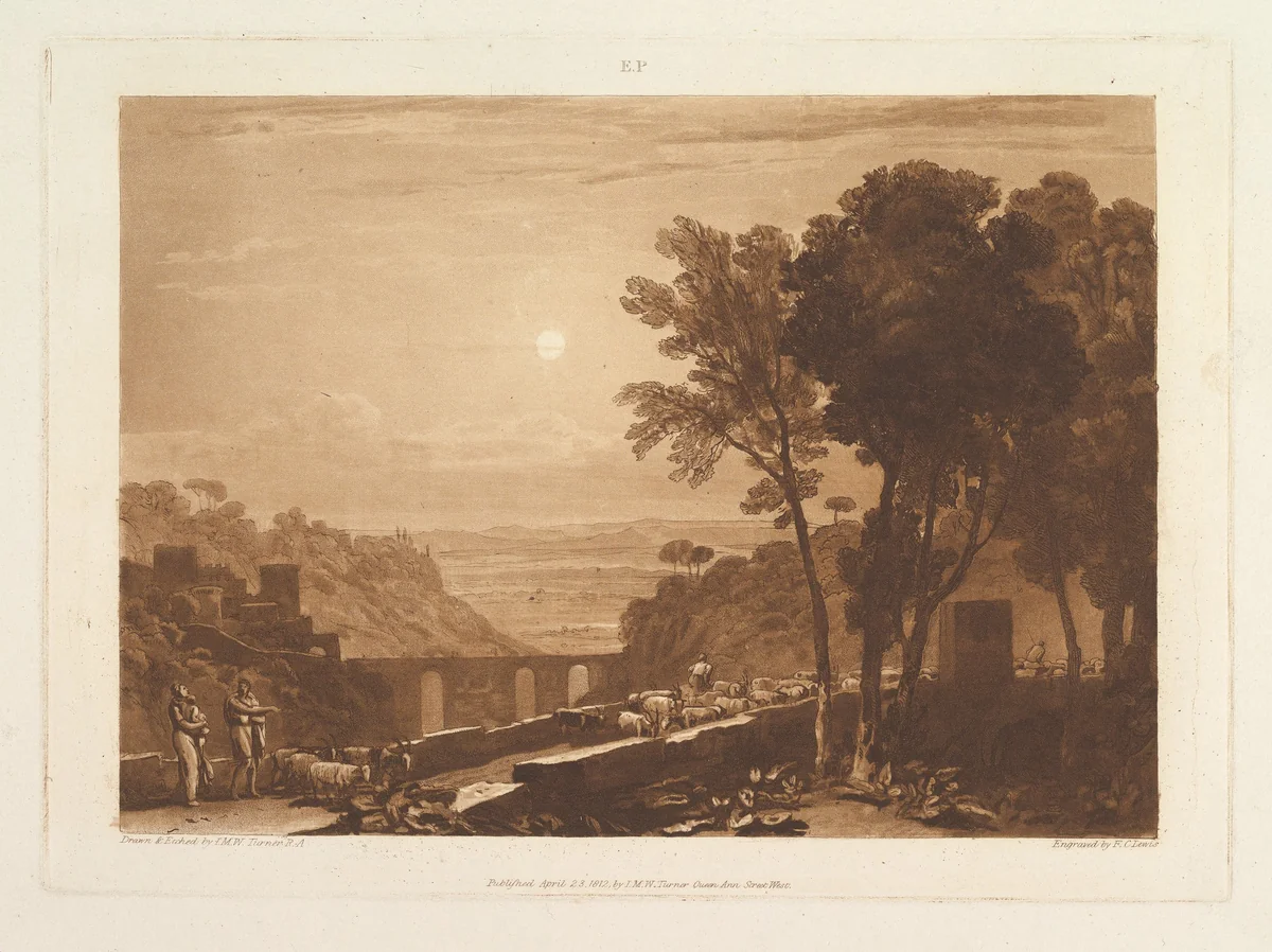 The Bridge and Goats, part IX, plate 43 from "Liber Studiorum" by Joseph Turner, print, 1812