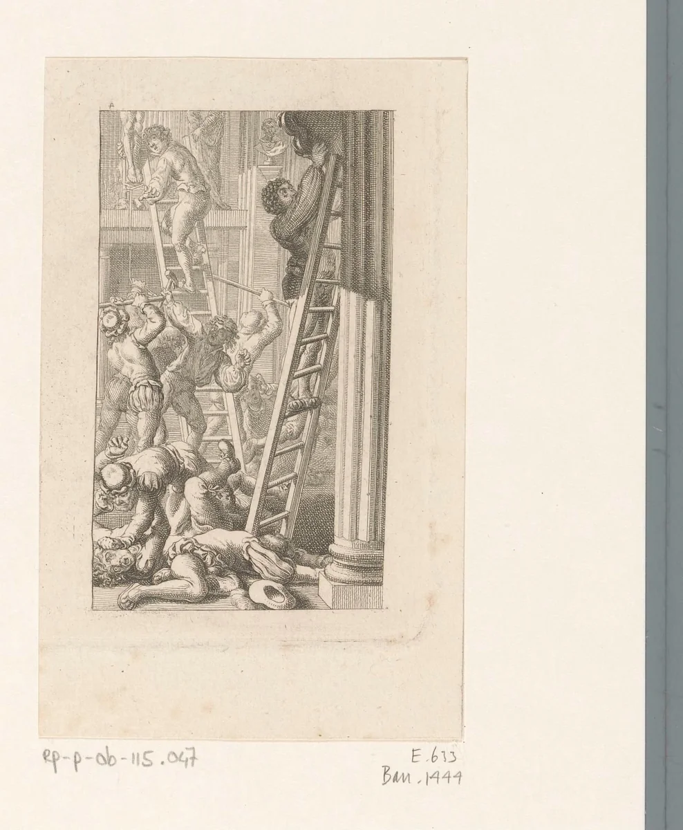 Verwoesting van katholieke beelden in een kerk by Daniel Nikolaus Chodowiecki, print, 1789