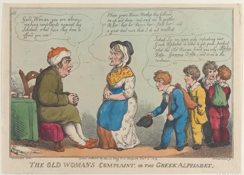 The Old Womans Complaint, or the Greek Alphabet by Thomas Rowlandson, print, 1809