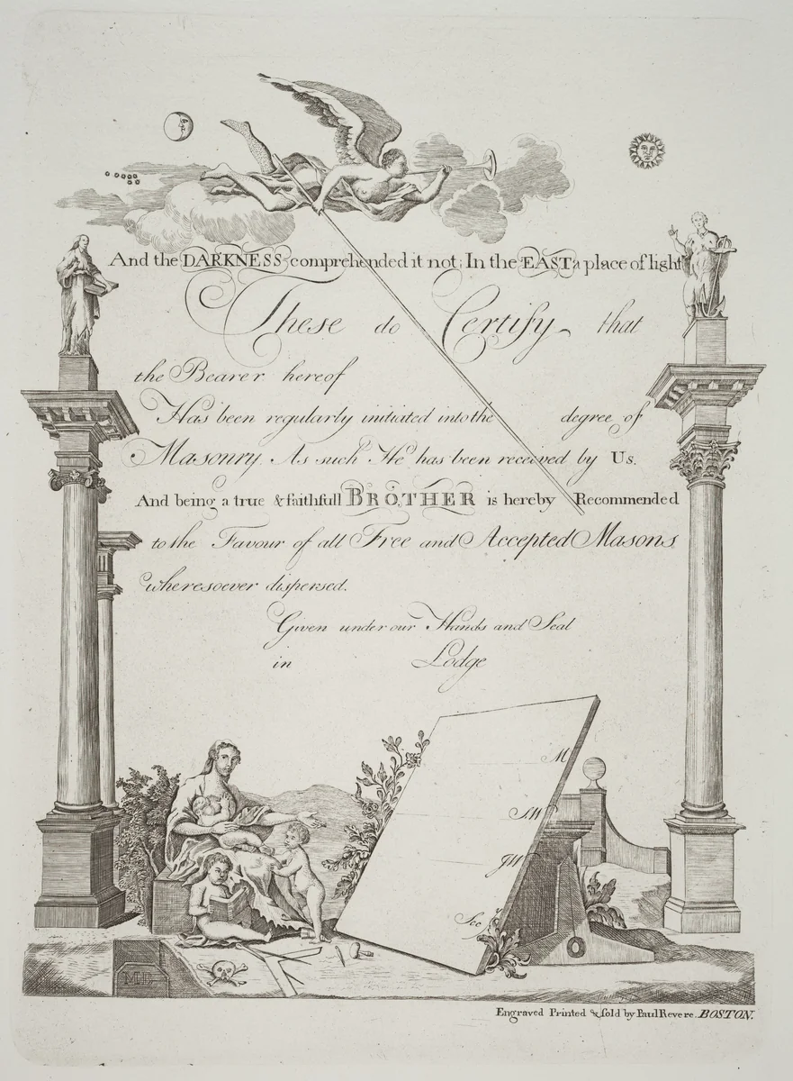 Masonic Certificate by Paul Revere, print, 1796