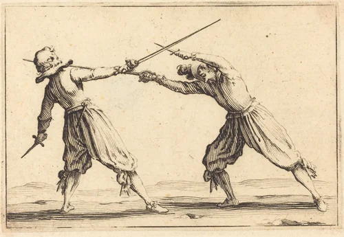 Duel with Swords and Daggers by Jacques Callot, print, 1617