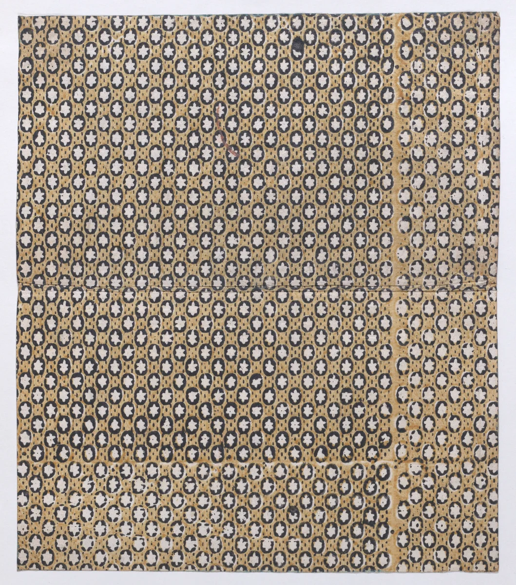 Sheet with overall pattern of stars inside ovals by anonymous, print, 1800-1900