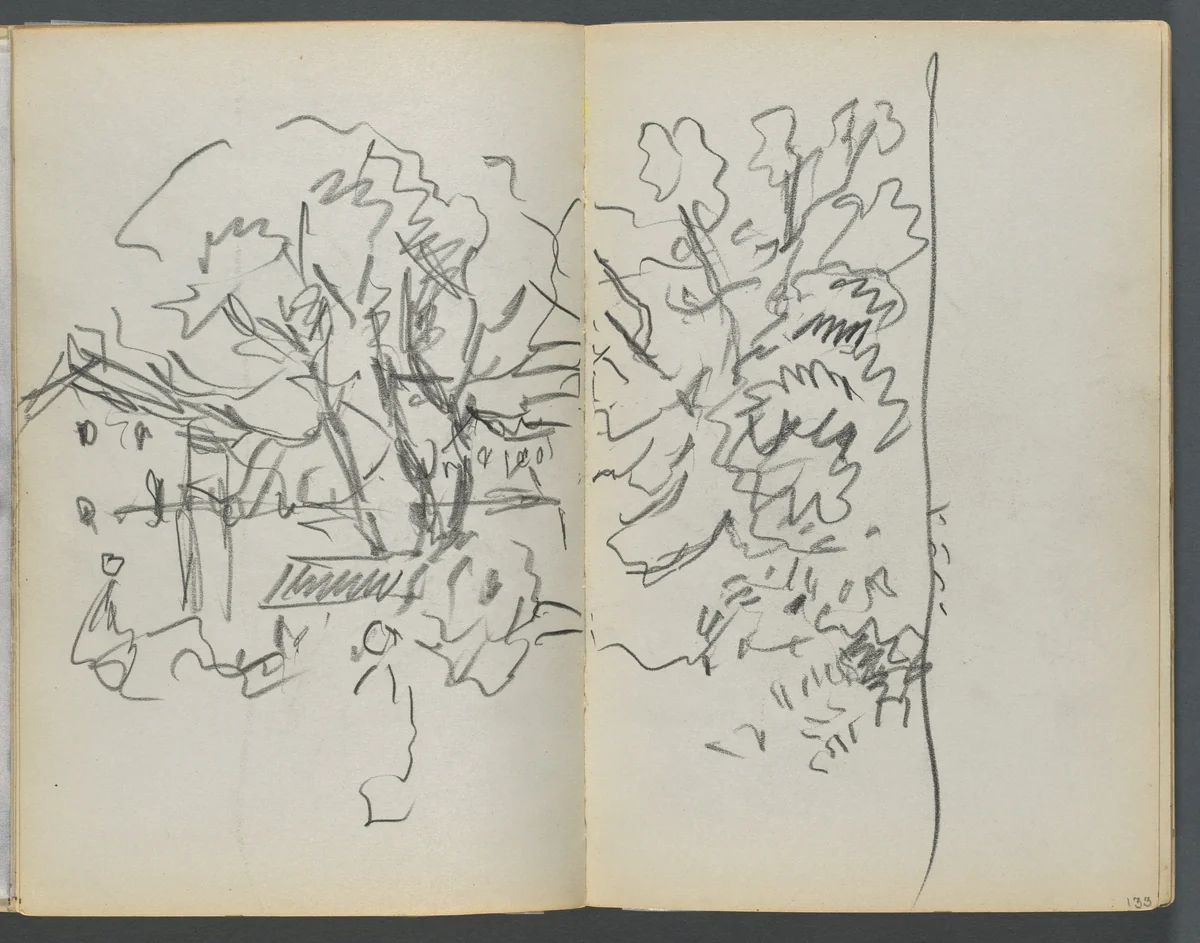Sketchbook, The Dells, N° 127, page 132 & 133: Landscape by Maurice Prendergast, book, 1919-1921